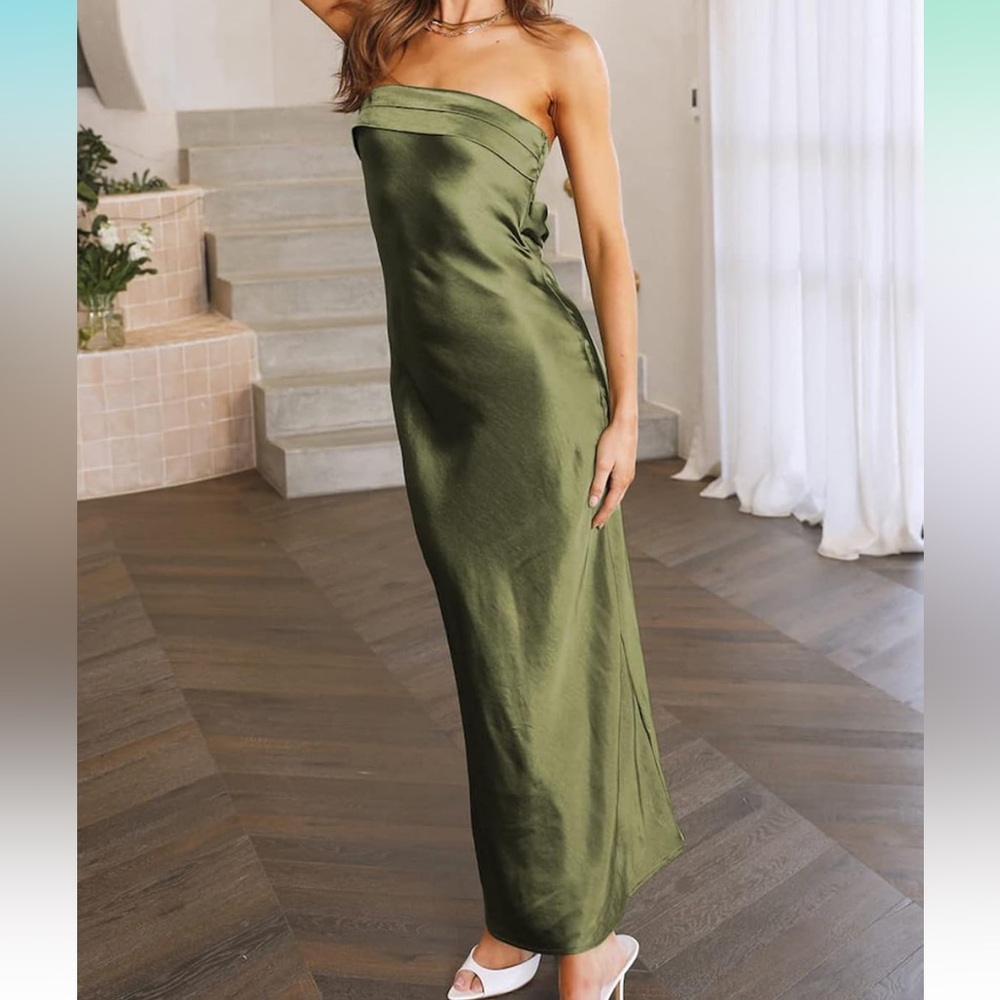 Satin Silk Open Back Green Dress